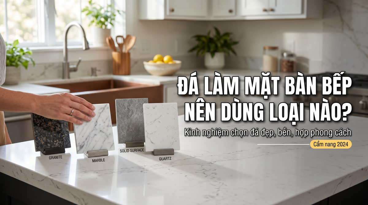 Đá làm mặt bàn bếp nên dùng loại nào? Kinh nghiệm chọn đá đẹp, bền, hợp phong cách
