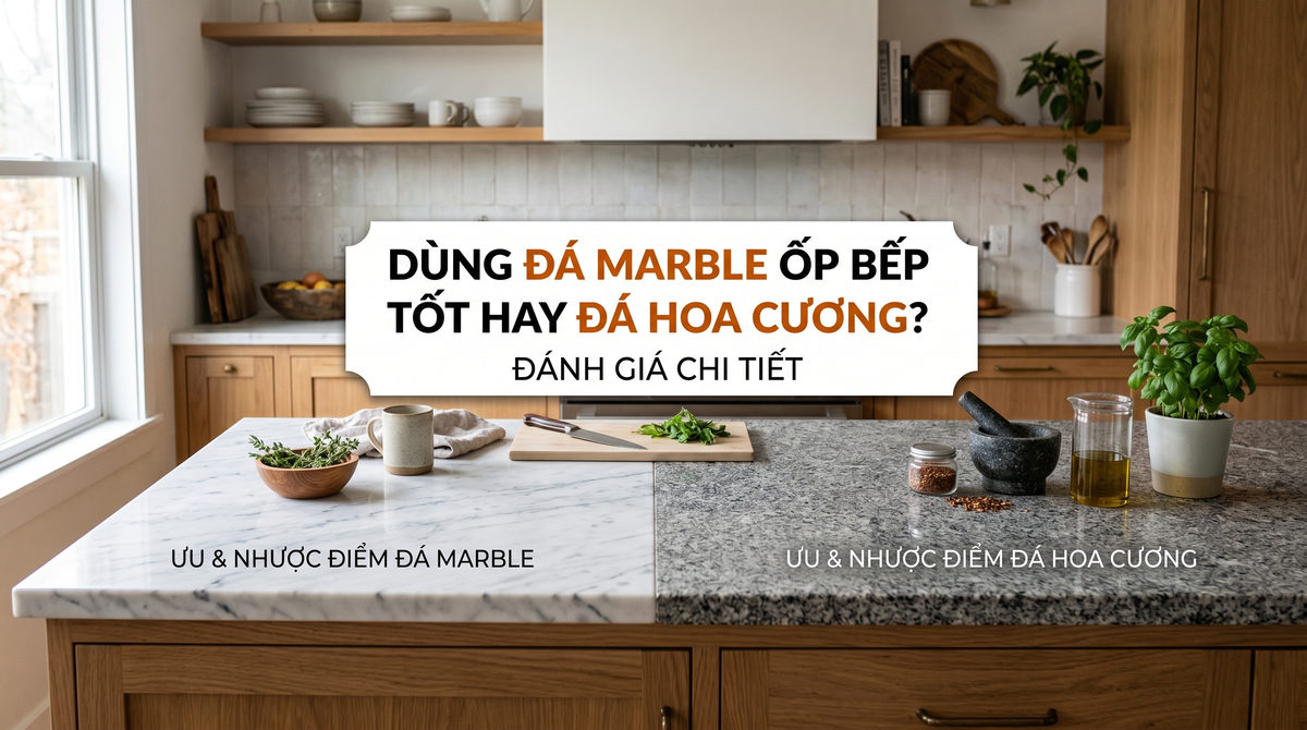 Dùng Đá Marble Ốp Bếp Tốt Hay Đá Hoa Cương? Đánh Giá Chi Tiết