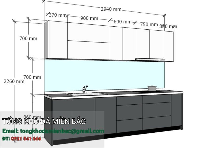 Kích thước bàn bếp chữ I chuẩn