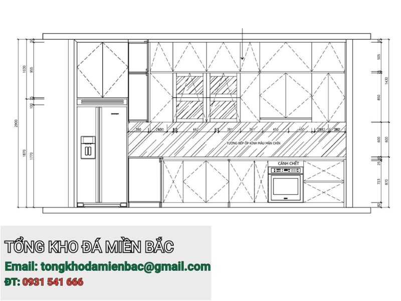 Kích thước bàn bếp chữ I chuẩn