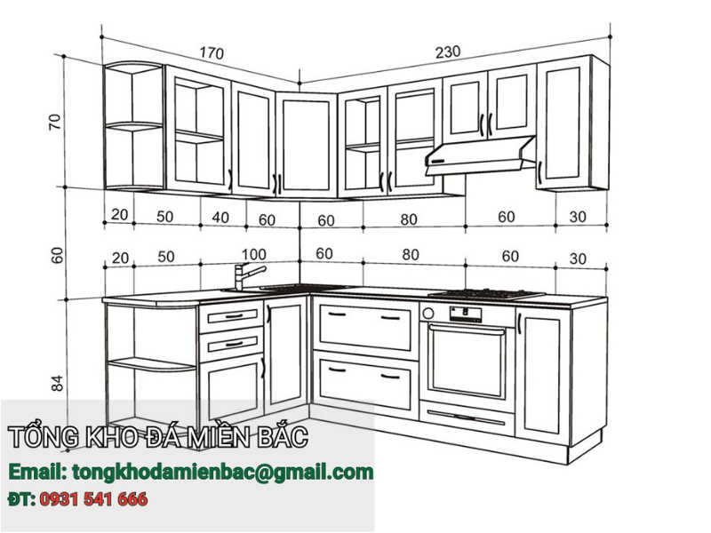 Kích thước bàn bếp chữ L chuẩn phong thủy để mang lại tài lộc