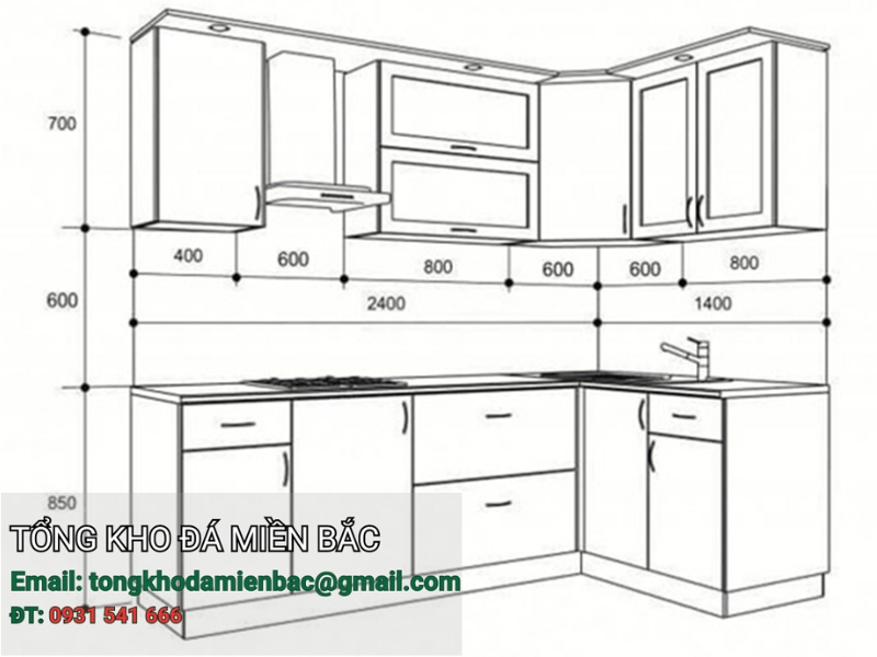 Kích thước bàn bếp chữ L chuẩn phong thủy để mang lại tài lộc