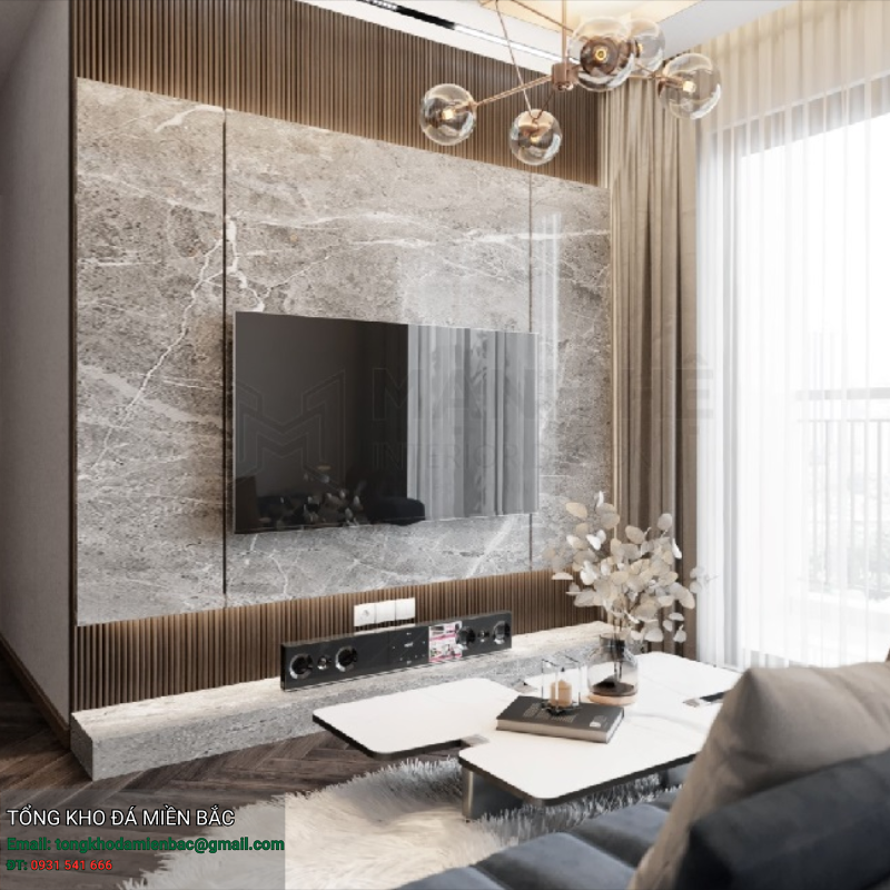 Vách Tivi Ốp Đá Cao Cấp
