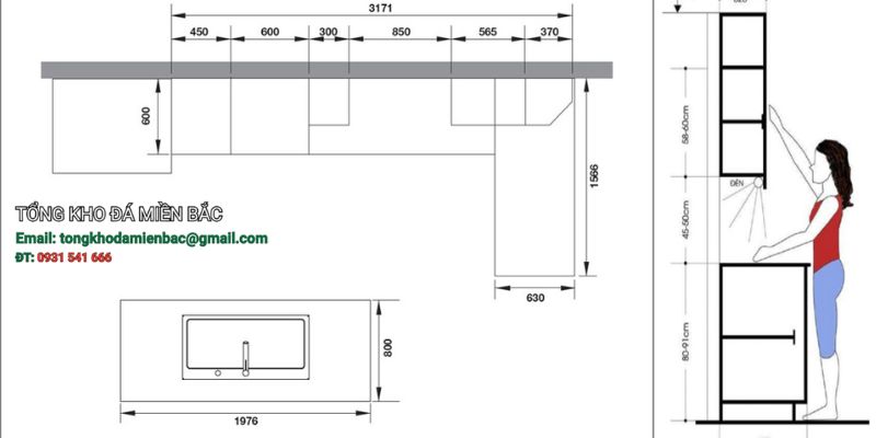 kích thước bàn bếp chuẩn