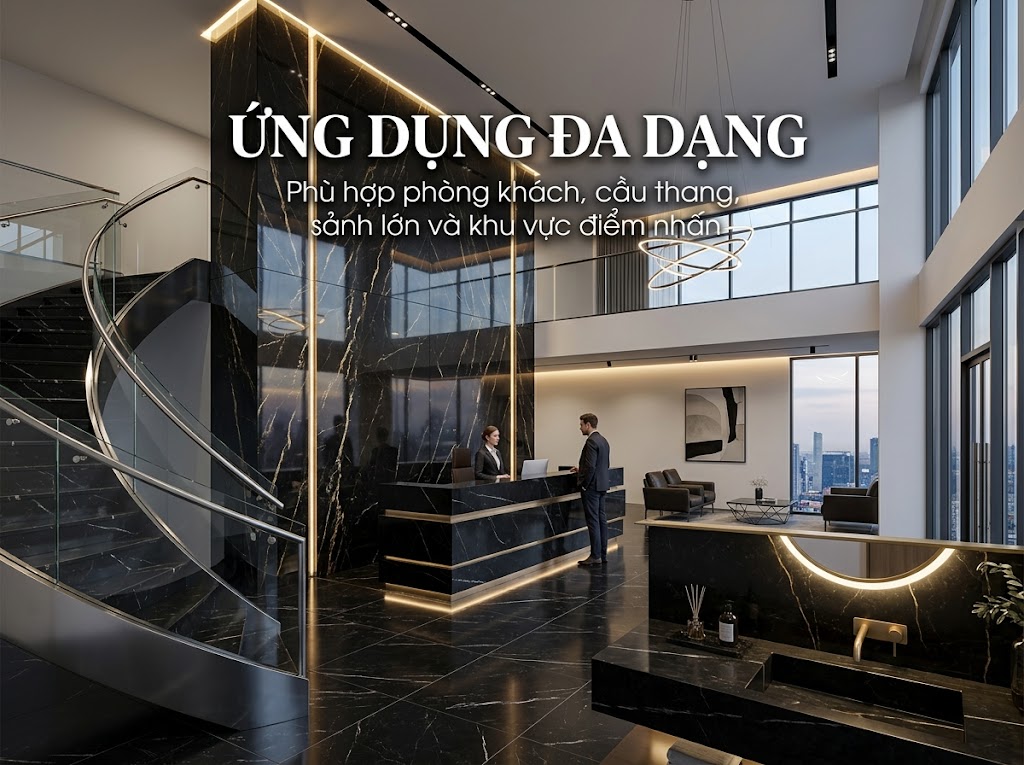 Ứng dụng thực tế của đá marble màu đen trong từng không gian