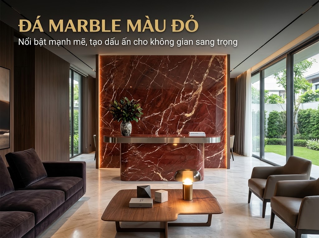 Đá marble màu đỏ phù hợp với không gian nào?