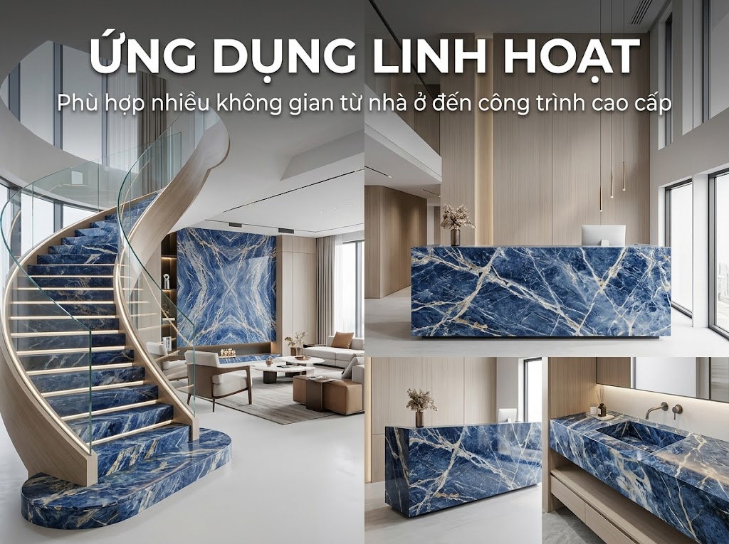 Ứng dụng thực tế của đá marble màu xanh trong từng không gian