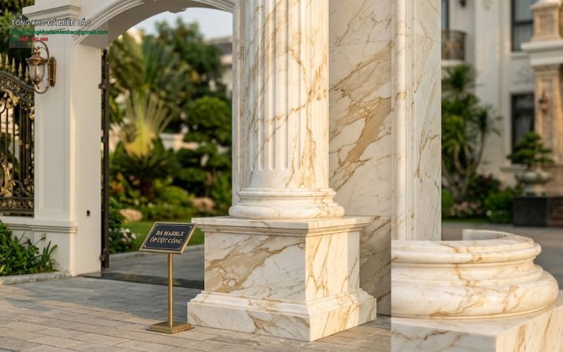 Mẫu đá ốp cột cổng thẩm mỹ sang trọng, bền ngoài trời