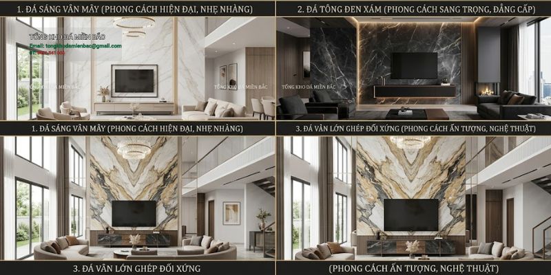Mẫu đá ốp vách tivi thông tầng đẹp, sang, dễ chọn thực tế 2 - Tổng Kho Đá Mẫu đá ốp vách tivi thông tầng