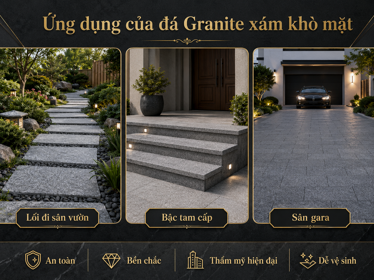 Ưu điểm, ứng dụng của đá Granite xám khò mặt chống trơn sân vườn 2 - Tổng Kho Đá Ưu điểm, ứng dụng của đá Granite xám khò mặt chống trơn sân vườn