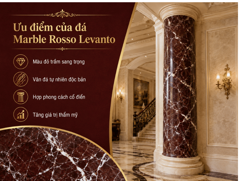 Ưu điểm và ứng dụng của đá Marble Rosso Levanto ốp cột tròn cổ điển 1 - Tổng Kho Đá Ưu điểm và ứng dụng của đá Marble Rosso Levanto ốp cột tròn cổ điển