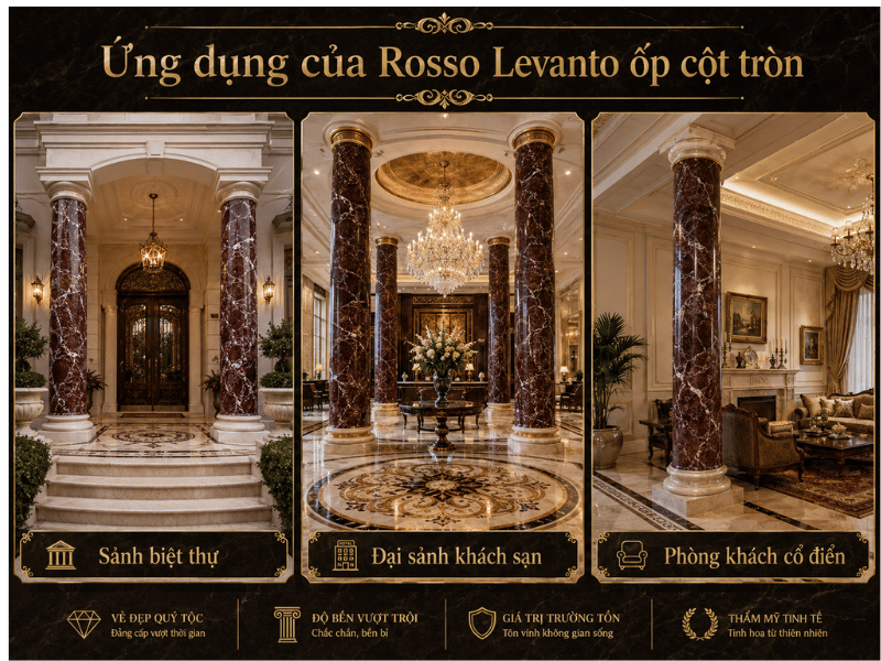 Ưu điểm và ứng dụng của đá Marble Rosso Levanto ốp cột tròn cổ điển 2 - Tổng Kho Đá Ưu điểm và ứng dụng của đá Marble Rosso Levanto ốp cột tròn cổ điển