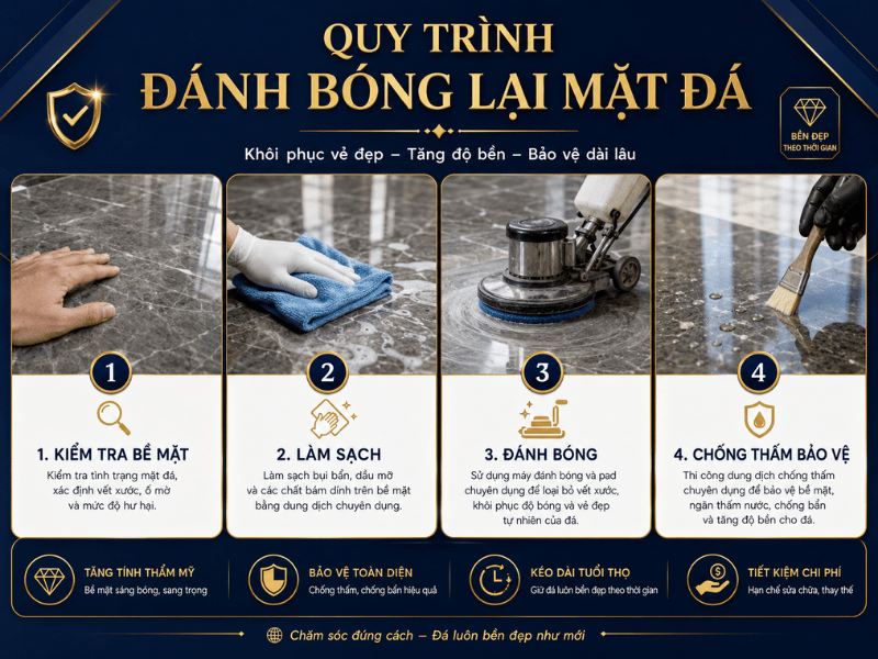 Hướng dẫn đánh bóng lại mặt đá nhiều năm sử dụng đúng cách 2 - Tổng Kho Đá Hướng dẫn đánh bóng lại mặt đá nhiều năm sử dụng đúng cách