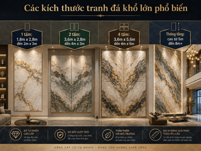 Kích thước tranh đá tự nhiên khổ lớn phổ biến là bao nhiêu?