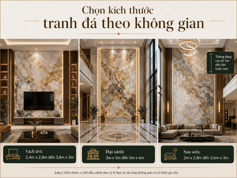 Kích thước tranh đá tự nhiên khổ lớn phổ biến là bao nhiêu?