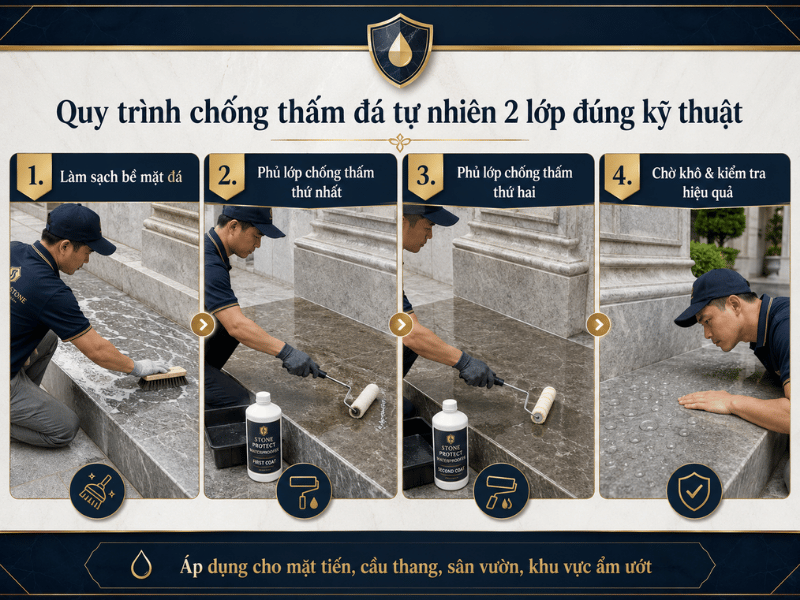 Quy trình chống thấm đá tự nhiên 2 lớp đúng kỹ thuật giúp đá bền đẹp lâu dài 2 - Tổng Kho Đá Quy trình chống thấm đá tự nhiên 2 lớp đúng kỹ thuật giúp đá bền đẹp lâu dài