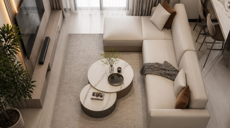 Bàn trà mặt đá sang trọng: Bảng giá & mẫu đẹp 2026 3 - Tổng Kho Đá Bí quyết chọn kiểu dáng và kích thước bàn trà sofa mặt đá