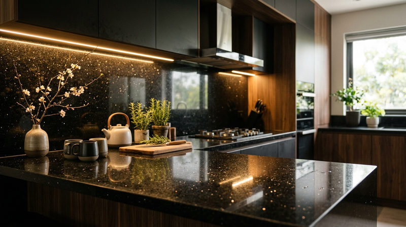 Báo Giá Đá Ốp Bếp Kim Sa Đẹp, Sang Trọng Nhất 2026 3 - Tổng Kho Đá Đánh giá ưu nhược điểm và phong thủy khi dùng đá kim sa mặt bếp