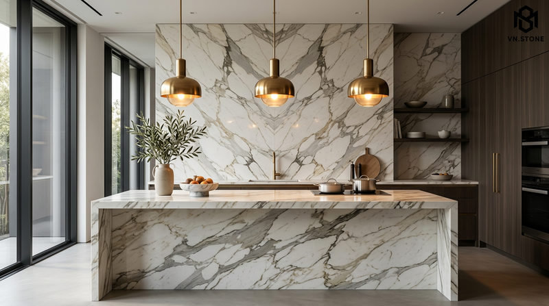 Đá Marble Calacatta: Bảng Giá 2026 & Mẫu Đẹp Nhất 4 - Tổng Kho Đá Ứng Dụng Của Đá Marble Calacatta Trong Nội Thất Hạng Sang