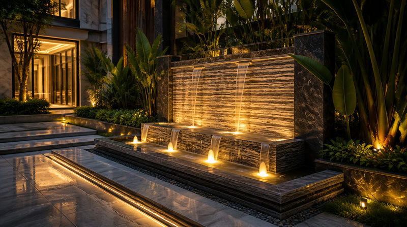Báo giá đá ốp đài phun nước đẹp, chuẩn phong thủy 2026 4 - Tổng Kho Đá Xu hướng và các mẫu thiết kế đài phun nước ốp đá đẹp 2026