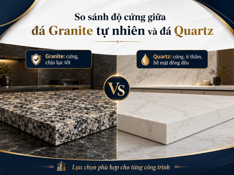So sánh độ cứng giữa đá Granite tự nhiên và đá Quartz