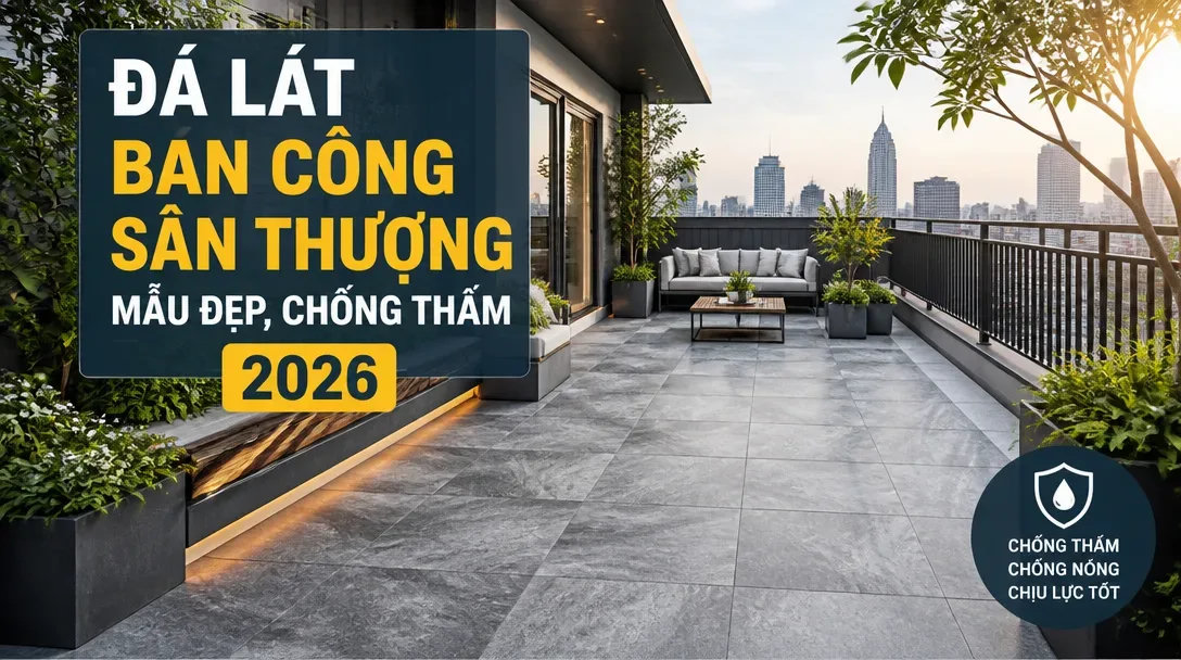 Đá lát ban công sân thượng: Mẫu đẹp, chống thấm 2026