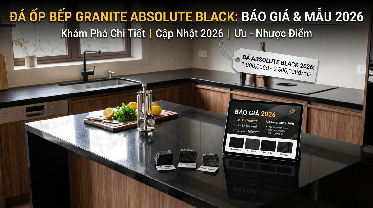 Đá Ốp Bếp Granite Absolute Black: Báo Giá & Mẫu 2026