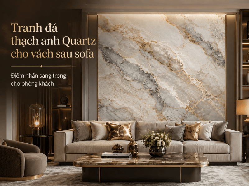 Có nên ốp Tranh đá thạch anh Quartz cho vách sau sofa không?