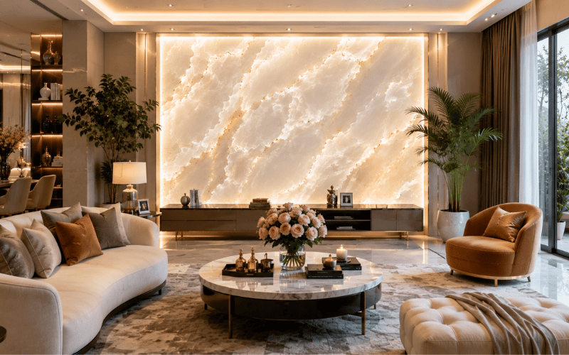 Tranh đá xuyên sáng Pure White Onyx