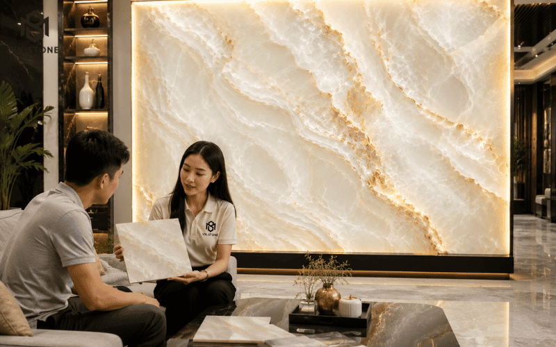 Tranh Đá Xuyên Sáng White Onyx