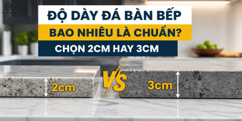 Độ dày đá bàn bếp bao nhiêu là chuẩn, chọn 2cm hay 3cm