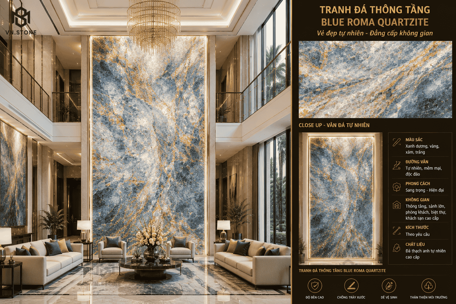 Tranh đá thông tầng 41 - Tổng Kho Đá Tranh đá thông tầng Amazonite Quartzite màu xanh ngọc tự nhiên