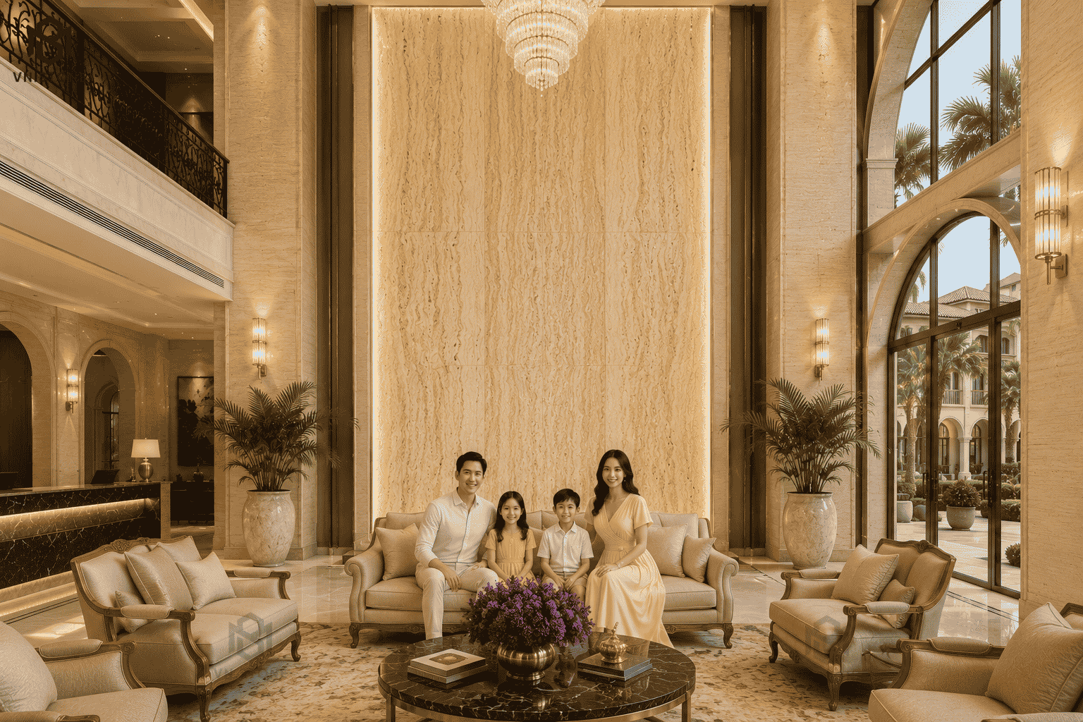Tranh đá thông tầng 55 - Tổng Kho Đá Tranh đá thông tầng Travertine Beige màu kem tự nhiên phong cách châu Âu